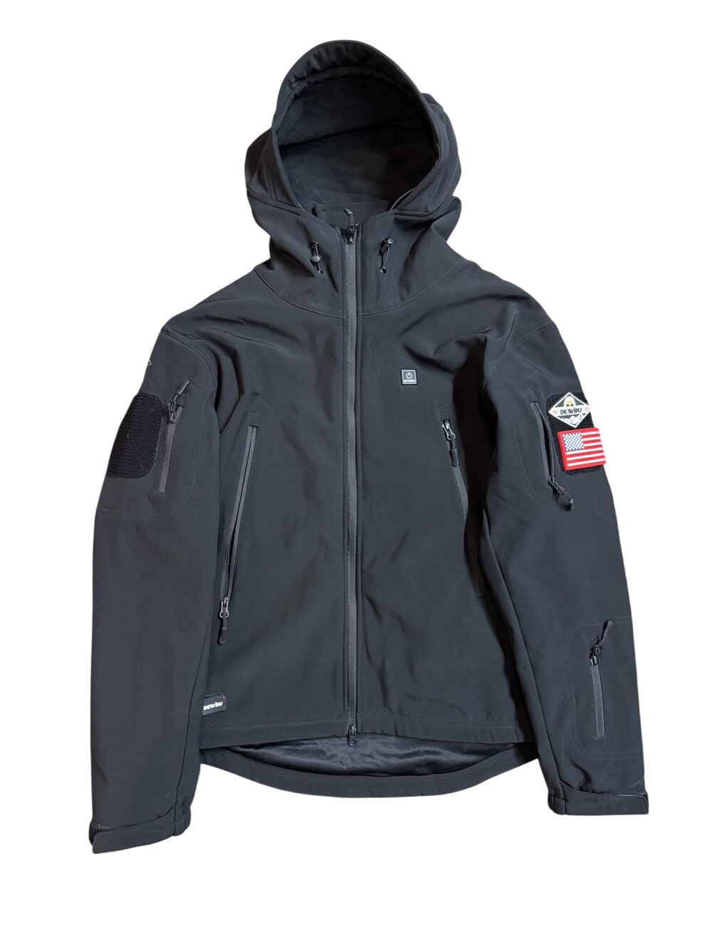 DEWBU Electric Heated Jacket Mens Medium Black Softshell Hooded Tactical Outdoor